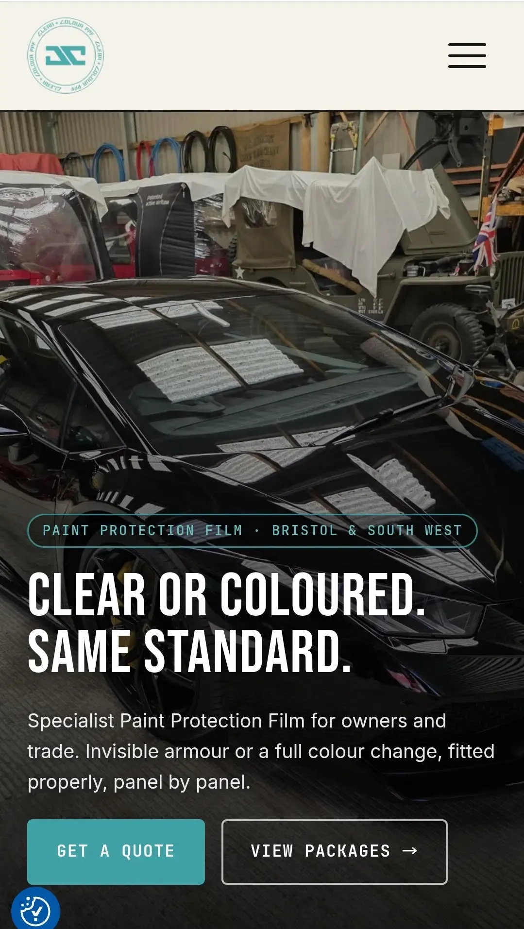 Clear + Colour PPF website on mobile