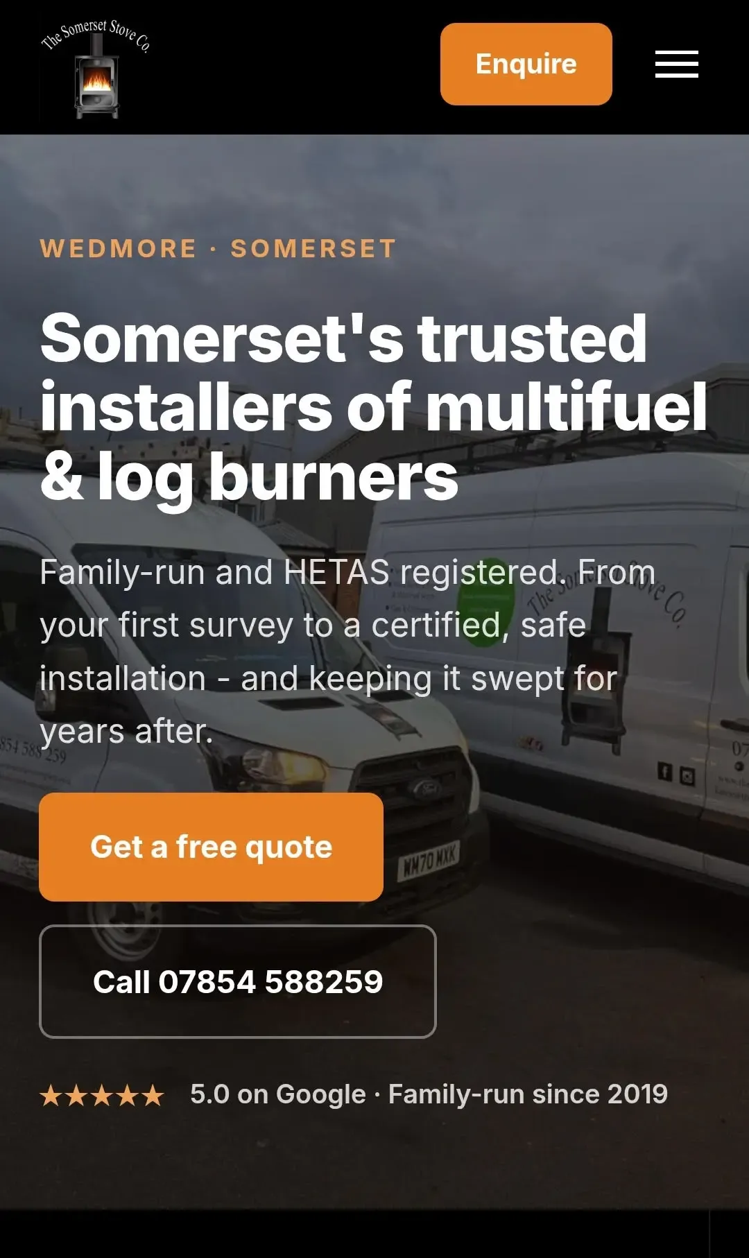 The Somerset Stove Company website on mobile
